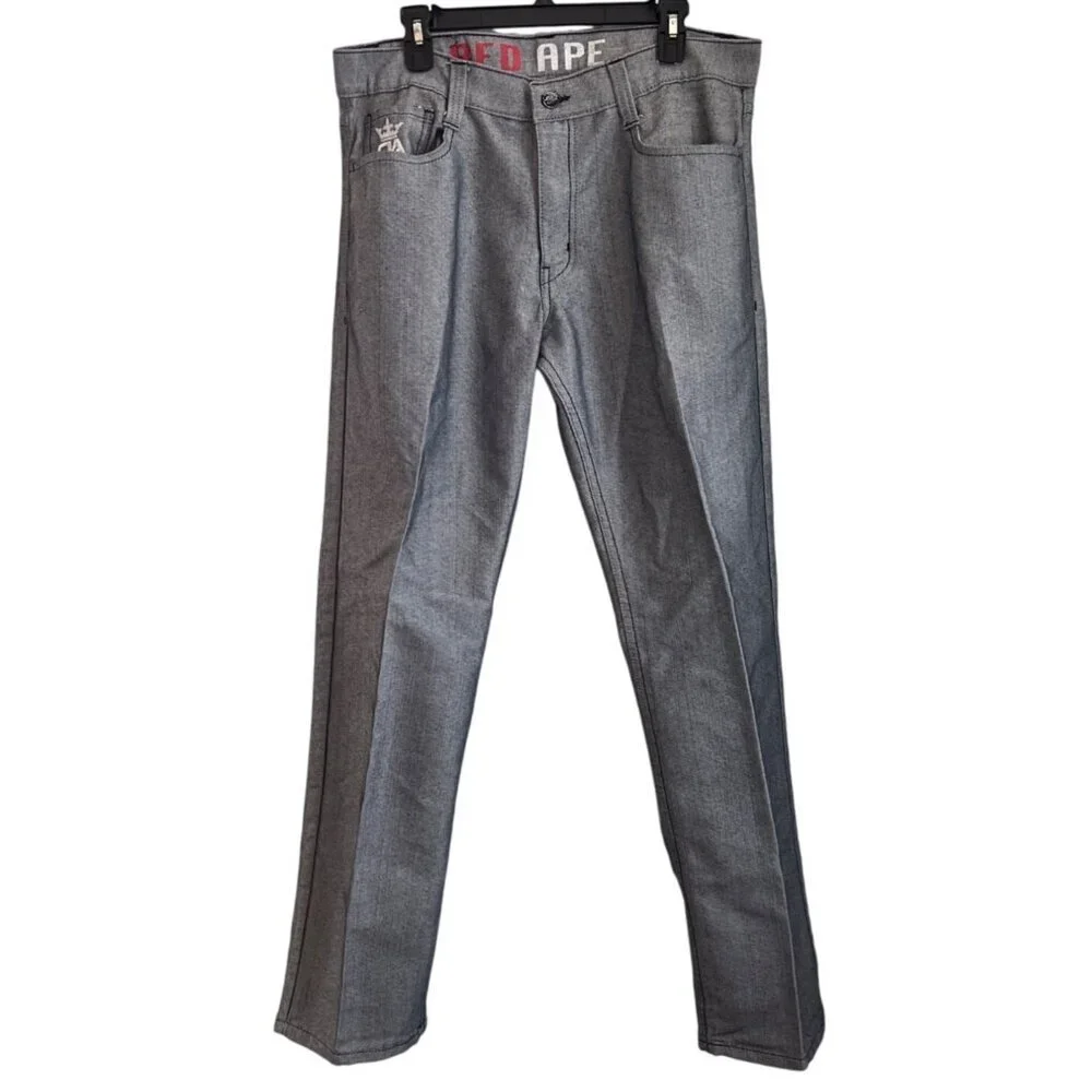 Vintage Y2K Red Ape Men Jeans Size 36 Gray Embroidered Denim Streetwear Skater